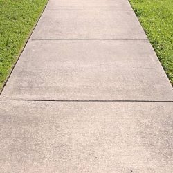 a concrete sidewalk with grass on both sides